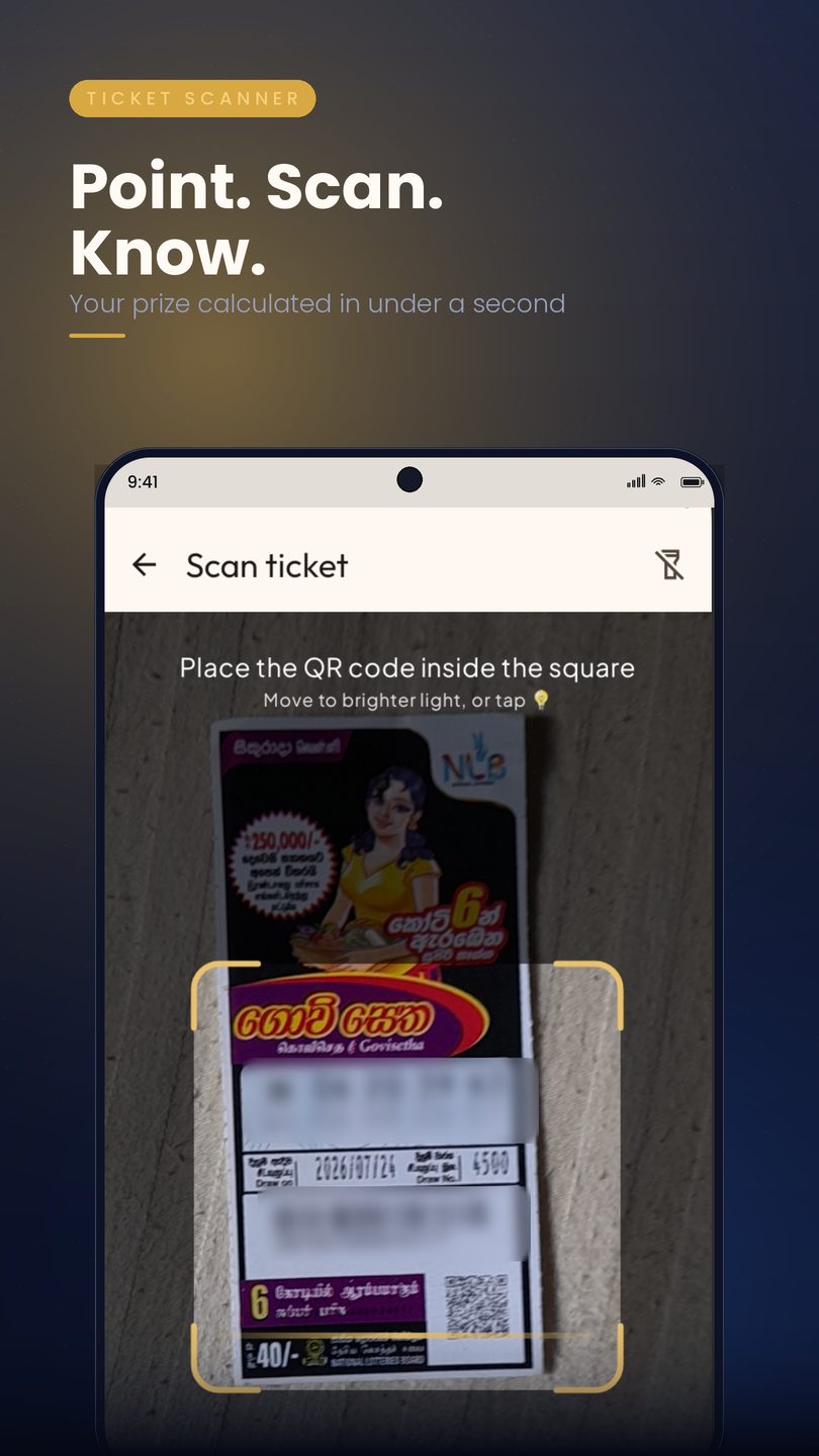 Scanning a lottery ticket QR code with the camera