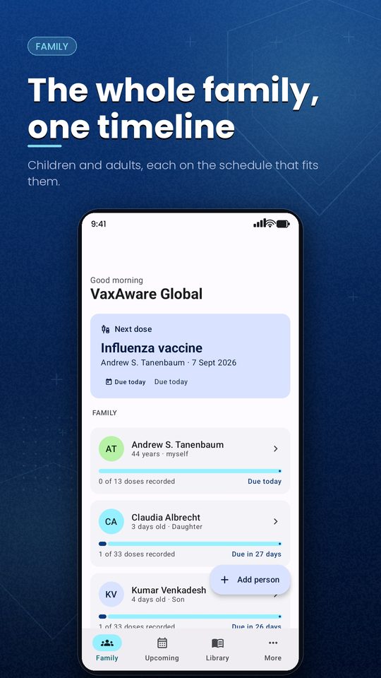 VaxAware Global family screen
